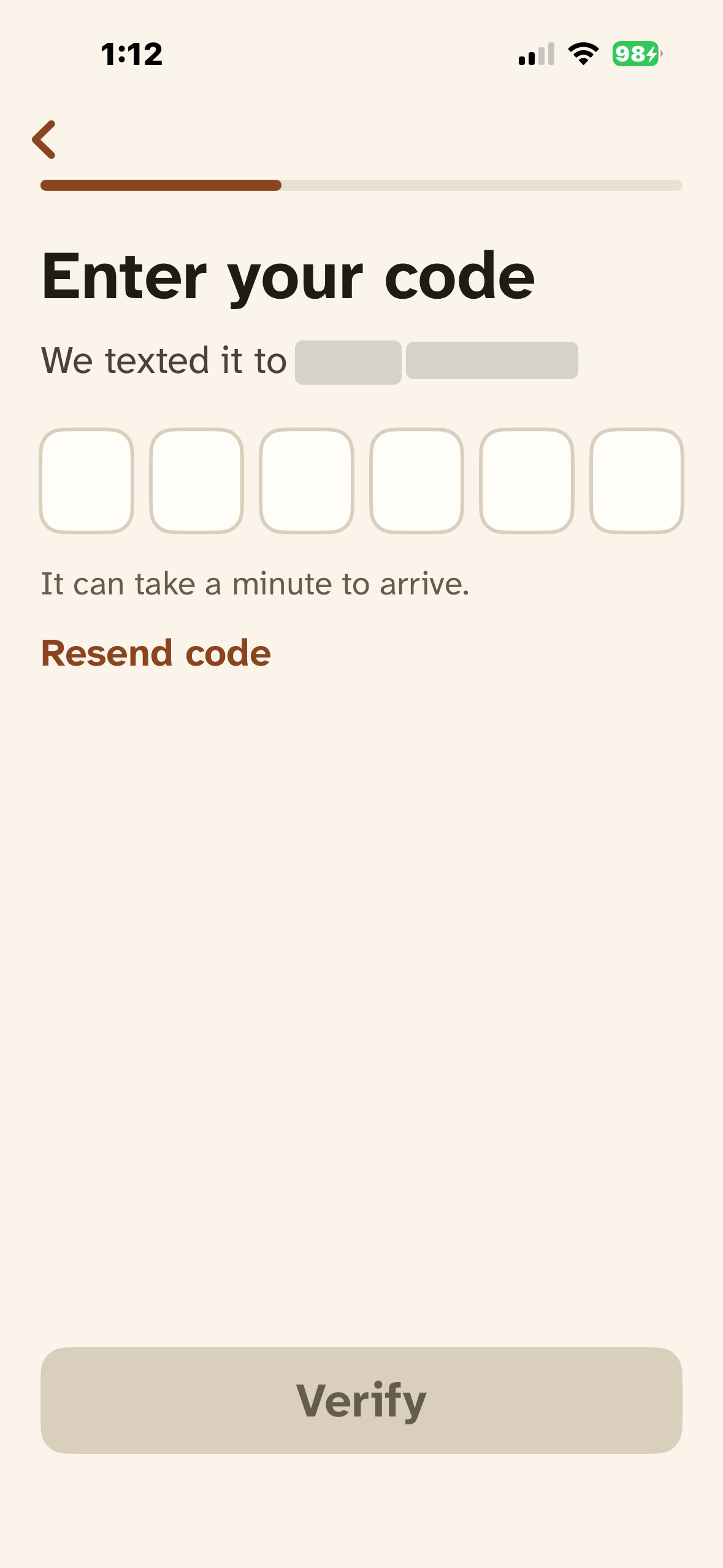 Tappy one-time verification code entry screen